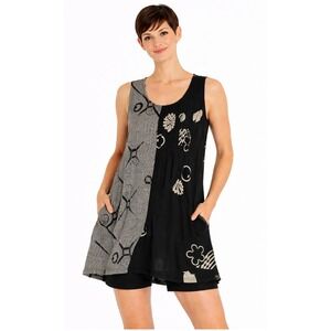 Water Lily Dress Tunic Top Abstract Print Pockets Sleeveless Rayon‎ Blend XS